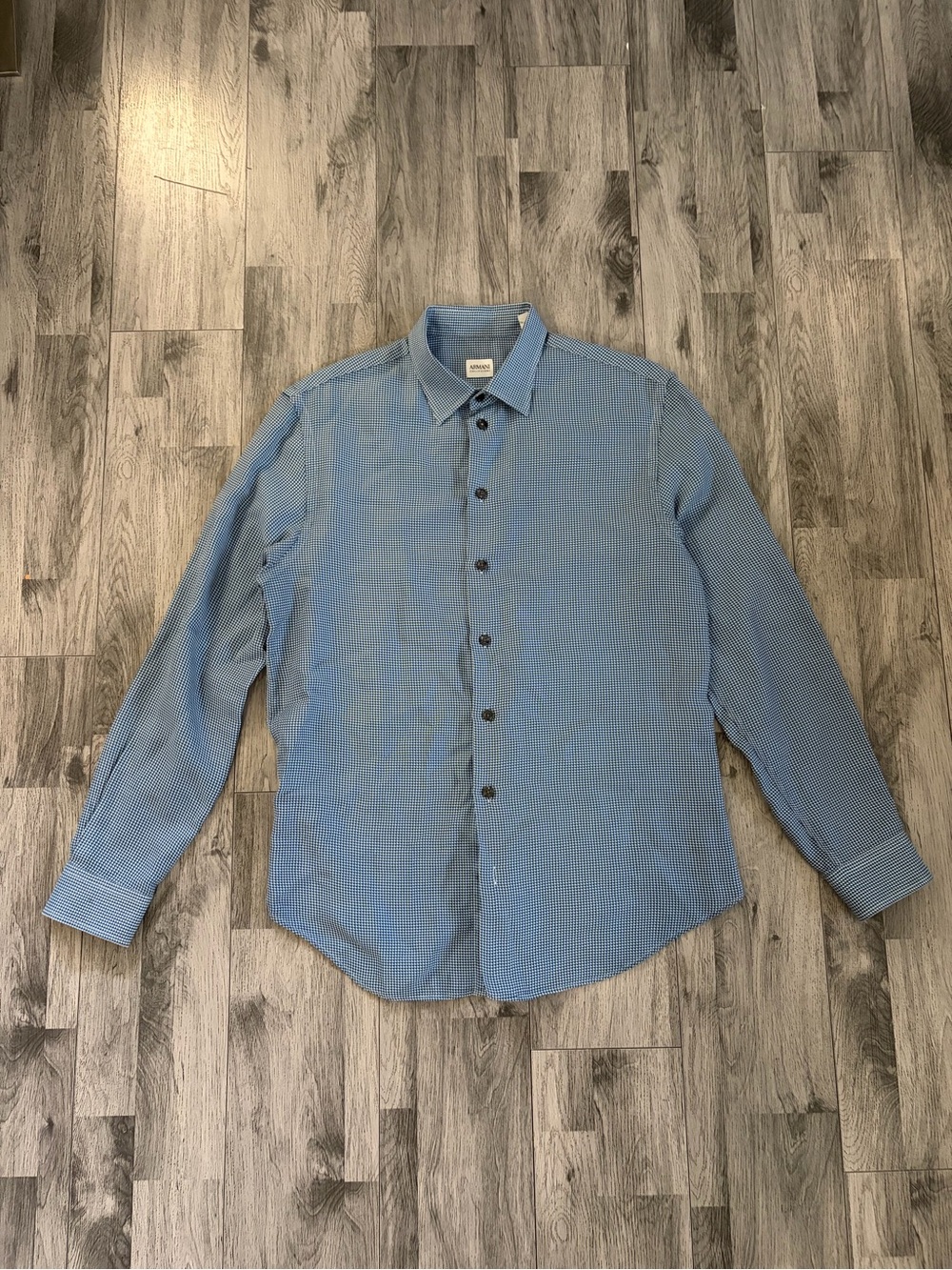 Armani Collezioni Light Blue Micro-Check Button-Down Shirt